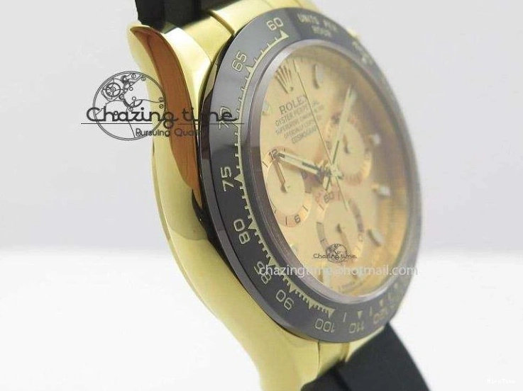 MiroTime 0403 Stylish Daytona YG BP Maker Gold Dial Sticks Markers On Rubber Strap A7750@ 4012